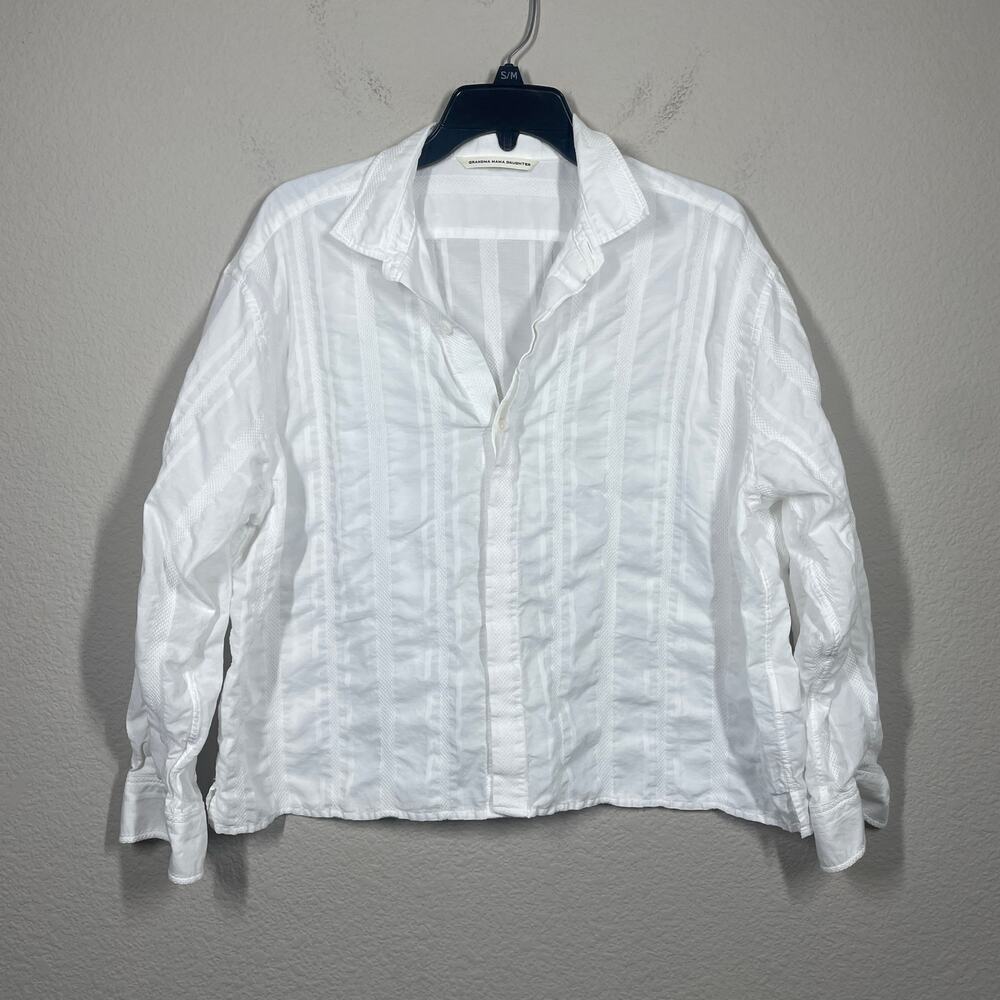 Grandma Mama Daughter Kato Womens 2 Button Up Shirt Blouse White Long Sleeves